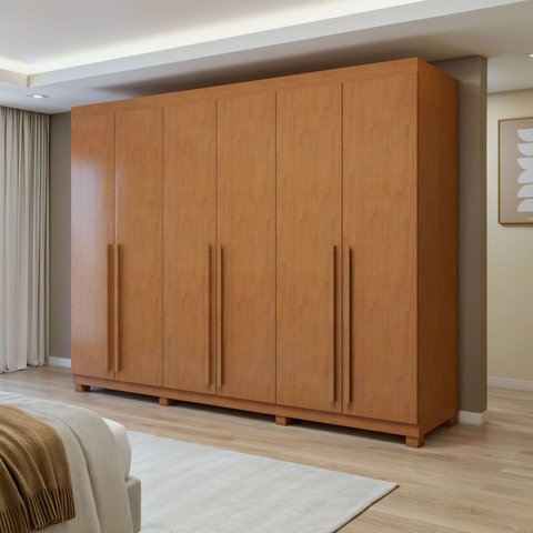 Guarda-Roupa Casal 6 Portas 4 Gavetas com Pés 270cm Bertha Amêndoa Clean