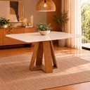 Ver imagem 1 de Mesa de Jantar Retangular 4 Lugares Tampo MDF Chanfrado Curvo Kiara 120cm Freijó Off White DJ Móveis