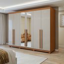 Ver imagem 1 de Guarda-Roupa Casal 6 Portas 4 Gavetas com Espelho e Pés 270cm Bertha Amêndoa Clean/Off White