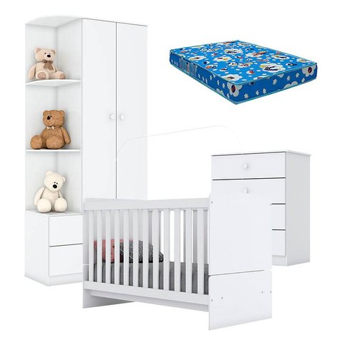 Quarto de Bebê Labirinto Branco Brilho e Colchão Ortobom - Henn