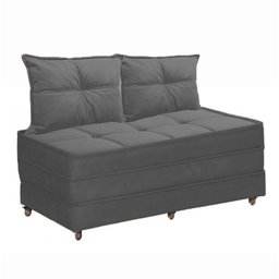 Puff Cama Dobrável Casal 130cm Com 02 Almofadas - Suede Cinza Chumbo - 1