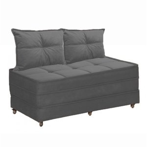 Puff Cama Dobrável Casal 130cm Com 02 Almofadas - Suede Cinza Chumbo
