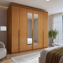 Ver imagem 1 de Guarda-Roupa Casal 6 Portas 4 Gavetas com Espelho MDF 230cm Alonzo Amêndoa Clean