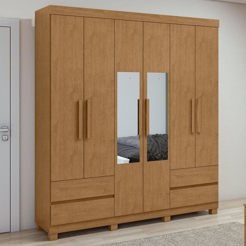 Guarda-Roupa 6 Portas 4 Gavetas Argus com Espelho e com Pés