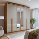 Ver imagem 1 de Guarda-Roupa Casal 6 Portas 4 Gavetas com Espelho MDF 230cm Alonzo Marrom Amêndoa Clean/Off White