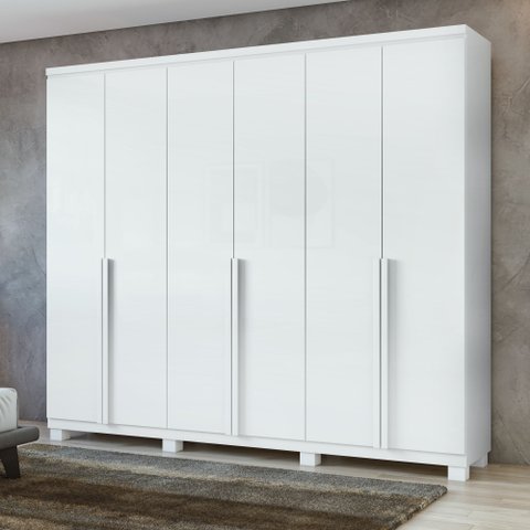 Guarda-Roupa Casal 6 Portas 4 Gavetas com Pés MDF 230cm Alonzo Branco
