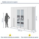 Ver imagem 3 de Guarda-Roupa Casal 6 Portas 4 Gavetas com Espelho e Pés MDF 230cm Alonzo Branco