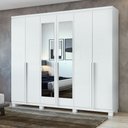 Ver imagem 1 de Guarda-Roupa Casal 6 Portas 4 Gavetas com Espelho e Pés MDF 230cm Alonzo Branco