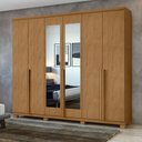 Ver imagem 1 de Guarda-Roupa Casal 6 Portas 4 Gavetas com Espelho e Pés MDF 230cm Alonzo Amêndoa Clean