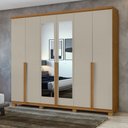 Ver imagem 1 de Guarda-Roupa Casal 6 Portas 4 Gavetas com Espelho e Pés MDF 230cm Alonzo Marrom Amêndoa Clean/Off White