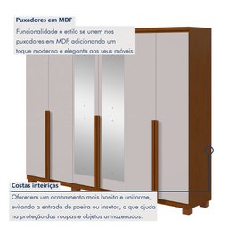 Guarda-roupa 6 Portas 4 Gavetas 100% Mdf Alonzo com Espelho e com Pés - 5 Guarda-roupa 6 Portas 4 Gavetas 100% Mdf Alonzo com Espelho e com Pés - 5