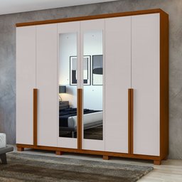 Guarda-roupa 6 Portas 4 Gavetas 100% Mdf Alonzo com Espelho e com Pés - 1 Guarda-roupa 6 Portas 4 Gavetas 100% Mdf Alonzo com Espelho e com Pés - 1