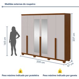 Guarda-roupa 6 Portas 4 Gavetas 100% Mdf Alonzo com Espelho e com Pés - 3 Guarda-roupa 6 Portas 4 Gavetas 100% Mdf Alonzo com Espelho e com Pés - 3
