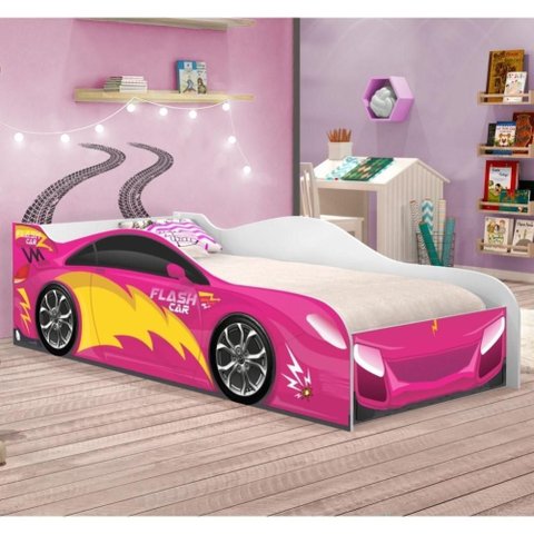 Cama Infantil Carro Velocista Pink com Colchão