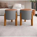 Ver imagem 3 de Kit 2 Puff Redondo Couro Decorativo Cinza