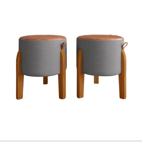 Kit 2 Puff Redondo Couro Decorativo Cinza