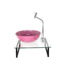 Ver imagem 1 de Gabinete de Vidro com Cuba Redonda Rosa Tampo 40cm Incolor Mais Torneira Metal