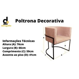 Poltrona Decorativa P/ Sala de Estar e Outros Ambientes Base de Metal - Azul Marinho - 3