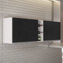 Ver imagem 2 de Kit 2 Armários Aéreos Califórnia 80cm e Nicho Garrafeiro 20cm Riad Branco/preto - Lumil