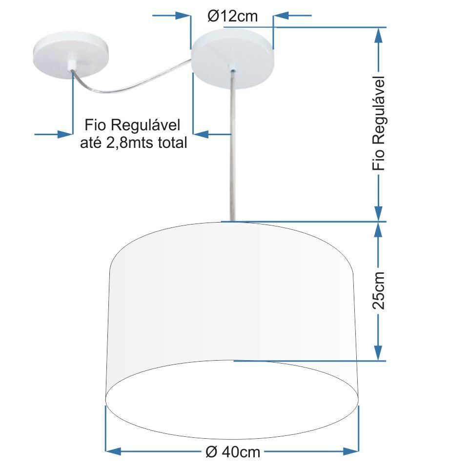 Lustre Pendente Cilíndrico Com Desvio de Centro Vivare Md-4166 Cúpula em Tecido 40x25cm - Bivolt - R - 2