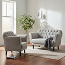 Ver imagem 1 de Kit Namoradeira + 1 Poltrona Decorativa Dália Linho Cinza Pés Madeira