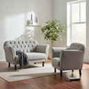 Ver imagem 2 de Kit Namoradeira + 1 Poltrona Decorativa Dália Linho Cinza Pés Madeira