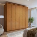 Ver imagem 1 de Guarda-Roupa Casal 6 Portas 4 Gavetas MDF 230cm Alonzo Amêndoa Clean