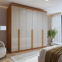 Ver imagem 1 de Guarda-Roupa Casal 6 Portas 4 Gavetas MDF 230cm Alonzo Marrom Amêndoa Clean/Off White