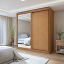 Ver imagem 1 de Guarda-Roupa Casal 2 Portas de Correr 2 Gavetas com Espelho MDF 179cm Zeine Amêndoa Clean/Off White
