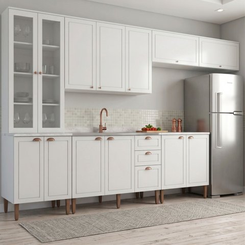 Cozinha Compacta Modulada 6 Peças com 14 Portas Americana Branco Nobre