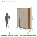 Ver imagem 4 de Guarda-Roupa Solteiro 4 Portas 2 Gavetas MDF 153cm Alonzo Marrom Amêndoa Clean/Off White