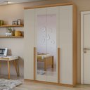 Ver imagem 1 de Guarda-Roupa Solteiro 4 Portas 2 Gavetas com Espelho MDF 153cm Alonzo Marrom Amêndoa Clean/Off White