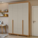Ver imagem 1 de Guarda-Roupa Solteiro 4 Portas 2 Gavetas com Pés MDF 153cm Alonzo Marrom Amêndoa Clean/Off White