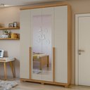 Ver imagem 1 de Guarda-Roupa Solteiro 4 Portas 2 Gavetas com Espelho e Pés MDF 153cm Alonzo Marrom Amêndoa Clean/Off White