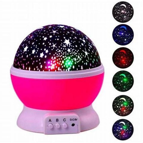 Luminaria Abajur Rotativa Festa Criança Neon Quarto Projetor Luz Ceu Estrelas Rosa