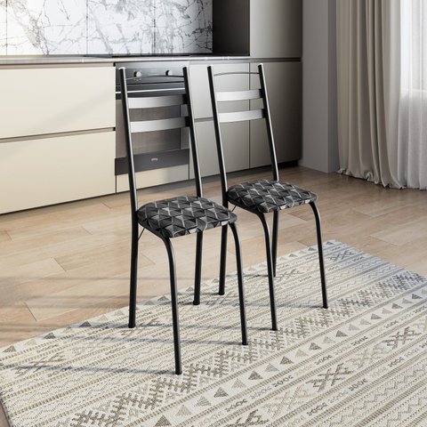 Kit 2 Cadeiras para Sala de Jantar Milla Aço Carbono Preto Mosaico Silver