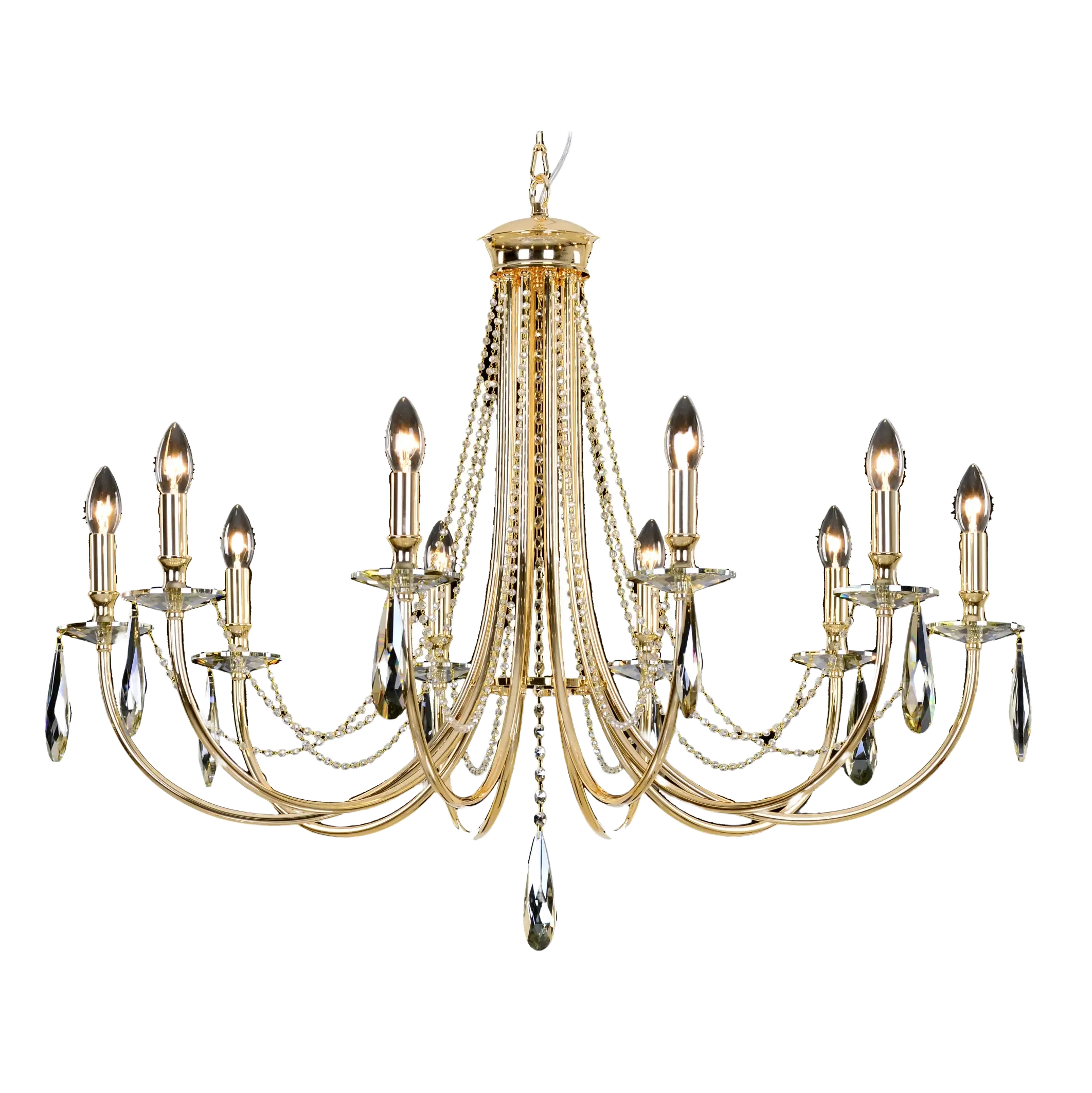 Pendente/lustre Madrid 96x72cm Metal Dourado com Cristais K9 Champagne 10 Lâmpadas E14 Tupiara