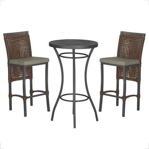 Mesa Bistrô e 2 Banquetas Roma Preta Corda Náutica Estofado 8 Trama Original