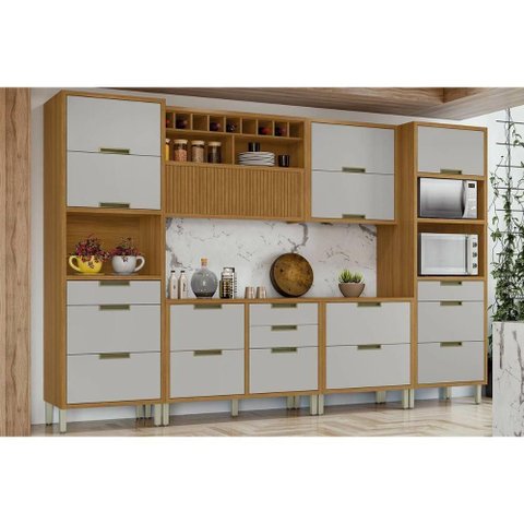 Cozinha Completa Imperatriz 6 Peças (2 Aéreos + 2 Balcões + 2 Paneleiro) C6p48 Freijo-off White