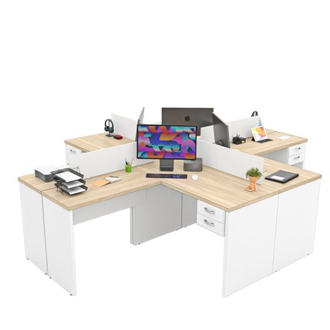 Estação de Trabalho Ilha Mesas em L 140x60cm com Gaveta Netmobil - Dubai/branco