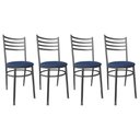 Ver imagem 1 de Conjunto 4 Cadeiras Jantar de Metal Preto e Assento Estofado Azul Escuro