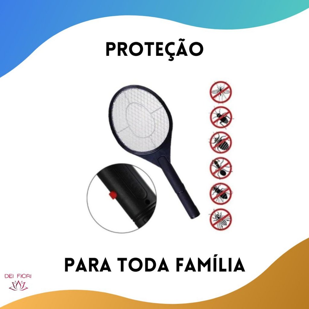 Raquete Elétrica Bivolt Mata Pernilongos Moscas Recarregável Segura Grade Proteção Botão Segurança - 6