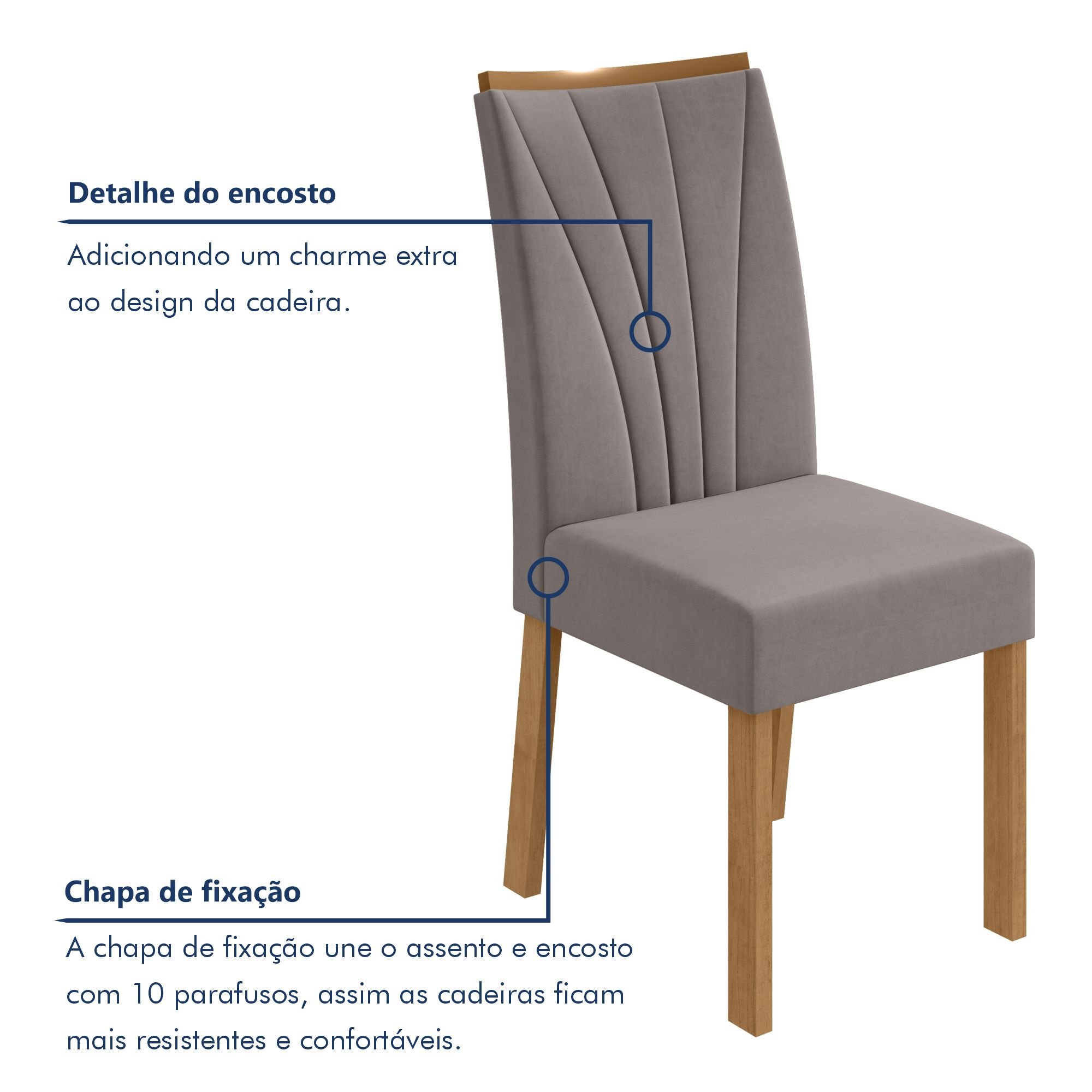 Conjunto 2 Cadeiras para Sala de Jantar Estofadas Apogeu - 6