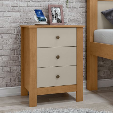 Mesa de Cabeceira 3 Gavetas Maggiore New Marrom Amêndoa Clean/Off White