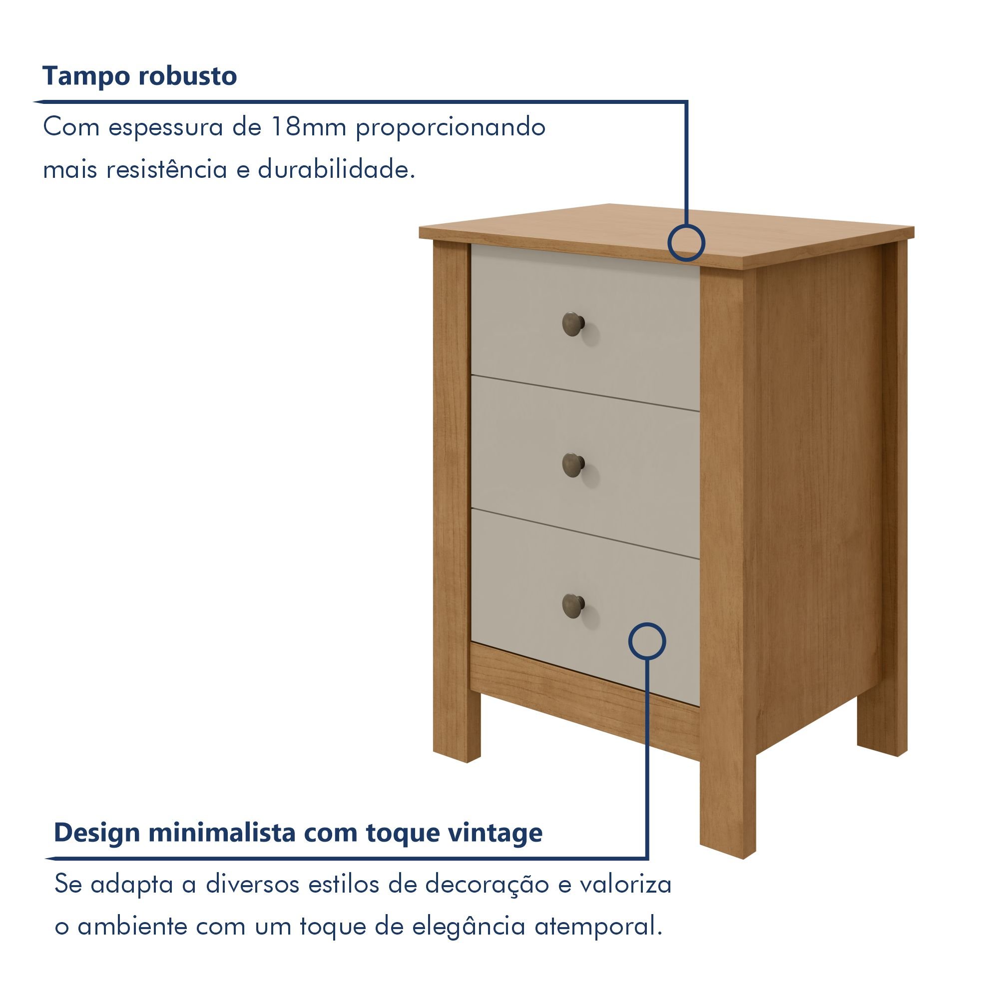 Mesa de Cabeceira 3 Gavetas Maggiore New - 4