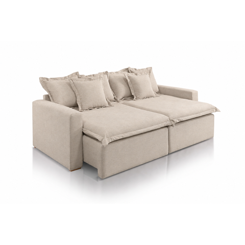 Sofá Retrátil Cortina com Espuma Soft D28 e Molas Bonnel Flex:Linho Bege Escuro/2,10