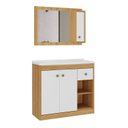 Ver imagem 2 de Conjunto de Banheiro Suspenso 80cm com Gabinete e Espelheira Mel Branco Yescasa