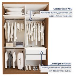 Guarda Roupa Solteiro Premium Lila 138cm com Espelho 2 Portas 2 Gavetas Minastex        - 4