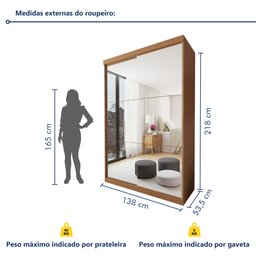 Guarda Roupa Solteiro Premium Lila 138cm com Espelho 2 Portas 2 Gavetas Minastex        - 9