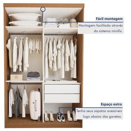 Guarda Roupa Solteiro Premium Lila 138cm com Espelho 2 Portas 2 Gavetas Minastex        - 5